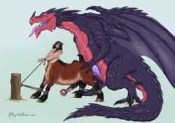 anal anal_sex balls beard big_penis boner centaur dragon eder_(lykostherium) erection facial_hair gay horsecock interspecies lykostherium male male_only nude penis sex size_difference taur taur_penetrated