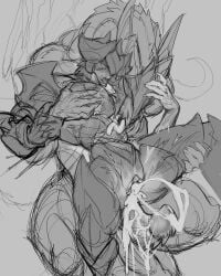 aatrox big_breasts big_pecs big_penis big_thighs black_and_white bumped_penis bumpy_penis cum_gushing cuntboy darkin dragon dragon_cock dragon_dick dragon_on_humanoid gushing_cum horns intersex inverted_nipples league_of_legends league_of_legends:_wild_rift leaking_breasts leaking_milk leaking_nipples licking long_tongue orgasm orgasm_face pantheon riot_games sketch small_waist squeezing squeezing_breast tongue tongue_out xkov_(cerberuskeeper)