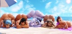 3d 5girls absurd_res alternate_ass_size ana_amari ass ass_crack ass_up beach big_ass big_breasts breast_squish breasts dark-skinned_female female female_only fit fit_female hi_res highres illari_(overwatch) illari_quispe_ruiz large_ass milf mother_and_daughter nemesis_3d overwatch overwatch_2 pharah shiny_skin sombra sunglasses sunglasses_on_head thick_ass thick_thighs thighs widowmaker