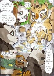 anthro better_late_than_never collar comic daigaijin dialogue english_text feline female fur furry kung_fu_panda master_po_ping master_tigress nude page_129 panda text tiger