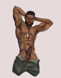 back_4_blood black_hair dark-skinned_male dick elijah_walker flexing male_focus male_only melanin muscular_male walker_(back_4_blood)