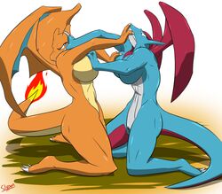 2girls ass big_breasts breast_grab breasts charizard dragon dragoness female fight fire fit furry nintendo pokemon pokemon_(species) pussy salamence slypon tail video_games wings