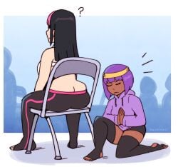 2girls asian_female ass ass_focus buttcrack chair egyptian_female interracial juri_han kujikawaii menat plumber's_crack praying seated street_fighter yuri