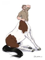 balls beard centaur facial_hair hand_behind_head lykostherium male male_only penis sheath sitting solo solo_male taur