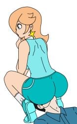 1boy 1girls ass_sniffing facesitting female male mario_(series) princess_rosalina sports_uniform thinking