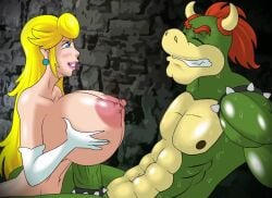 big_breasts big_cock bowser cock_ring gloves huge_breasts huge_cock large_breasts mario_(series) meet_'n'_fuck_games meet_and_fuck muscular_male paizuri princess_peach sweating tagme titfuck titjob video