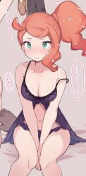 1girls bra cleavage female female_focus female_only lingerie medium_breasts panties pokemon pokemon_s ponytail red_hair solo solo_female solo_focus sonia_(pokemon) underwear