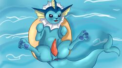 16:9 anus eeveelution generation_1_pokemon genitals hi_res jbond lifebuoy male nintendo penis pokemon pokemon_(species) solo spread_legs spreading vaporeon water wet widescreen