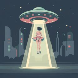 abduction ai_generated ass flashing pinup_girl retro retro_artstyle retro_future ufo upskirt