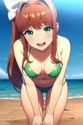 ai_generated bent_over breasts doki_doki_literature_club female female_only looking_at_viewer monika_(doki_doki_literature_club) nai_diffusion open_mouth solo stable_diffusion swimsuit tagme