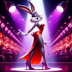 after_transformation ai_generated bedroom_eyes bugs_bunny cocktail_dress genderswap_(mtf) high_heels jessica_rabbit looney_tunes nightclub rule_63