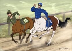 balls beard centaur facial_hair lykostherium male male_only penis racing running sheath solo solo_male taur