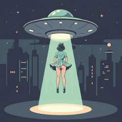 abduction ai_generated ass flashing pinup_girl retro retro_artstyle retro_future ufo upskirt