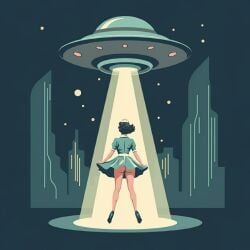 abduction ai_generated ass flashing pinup_girl retro retro_artstyle retro_future ufo upskirt