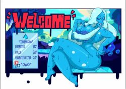 1girls animated areolae areolae_slip ass blue_diamond_(steven_universe) blue_eyes blue_hair blue_skin breasts lipstick no_sound rexreye36876945 steven_universe sweat tagme text thick_thighs video wide_hips