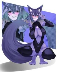 0w0 big big_breasts blush breasts cute double_v esferitavt feet furry_female gray_hair horny looking_at_viewer oc_only original_character owo red_eyes tail uwu virtual_youtuber vtuberfanart