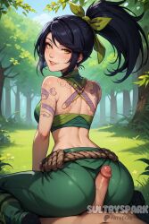 1female 1females 1girls 1woman ai_generated akali artist_name ass_job assjob blush breasts butt_job buttjob character female forest futarush grass league_of_legends league_of_legends:_wild_rift looking_at_viewer looking_back looking_back_at_viewer medium_breasts normal_breasts orange_eyes outdoors patreon patreon_username ponytail riot_games smile smiling smiling_at_viewer sultryspark video_game video_games yellow_eyes