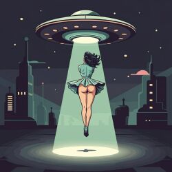 abduction ai_generated ass flashing pinup_girl retro retro_artstyle retro_future ufo upskirt