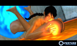 1girls 3d asian_latina ass ass_grab chell female garry's_mod long_hair looking_at_viewer masturbation nude portal portal_(object) portal_(series) solo text valve