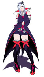 choker clothed_masturbation clothing dark_magical_girl eas elbow_gloves fresh_precure! fresh_pretty_cure! gloves hairband hand_in_pants higashi_setsuna huge_breasts kazuki_kotobuki large_breasts lips magical_girl masturbation open_fly precure pretty_cure red_eyes short_hair shorts silver_hair stockings thighhighs unzipped