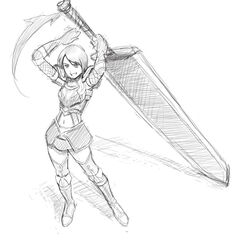 artist_request berserk dragonslayer_(sword) fishnets huge_sword huge_weapon monochrome short_hair sword thighhighs weapon