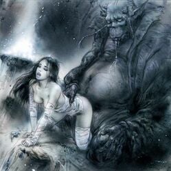 long_hair luis_royo monochrome monster sex torn_clothes troll