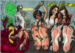 aerith_gainsborough barefoot bondage feathers feet female final_fantasy final_fantasy_vii foot_lick hojo human soles straight_hair tickling tifa_lockhart what yuffie_kisaragi