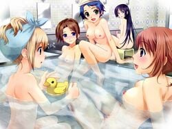 5girls ashikaga_haneru barefoot bath black_hair blonde_hair blue_eyes blue_hair blush breasts brown_hair censored feet_in_water female female_only game_cg ginta green_eyes hair_up haruse_uta legs long_hair miyama_ai nanjouji_yumeji nipples nude pink_hair purple_eyes rubber_duck saotome_tsukasa short_hair sitting soaking_feet sugar_+_spice towel water yellow_eyes