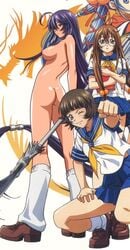 ass breasts chouhi_ekitoku dragon ikkitousen kan'u_unchou kanu_unchou nude ryuubi_gentoku school_uniform shokatsuryou_koumei