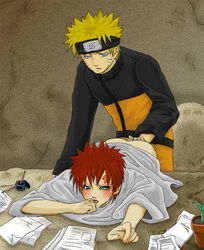 anal blush cum fingering fumio_(faint) gaara human male male_only multiple_males naruto sex straight_hair tears uzumaki_naruto yaoi