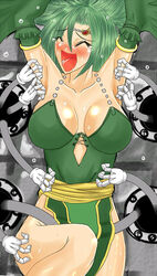 1girls breasts cleavage female female_only final_fantasy final_fantasy_iv green_hair human large_breasts leg_up legs rydia solo thighs tickle_torture tickling tickling_armpits tickling_machine