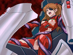 1girls 4:3 areolae asuka_langley_sohryu beige_skin black_eyes blush bodysuit breasts brown_hair censored clothes clothing color eye_patch female hair human imminent_rape light-skinned_female light_skin long_hair medium_breasts neon_genesis_evangelion nijinoren nipples open_mouth orange_hair pilot_suit plugsuit pussy rebuild_of_evangelion red_background simple_background sitting small_breasts solo_focus tentacle torn_clothes