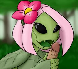 2013 blurry_background fellatio female floran flower gnollykins humanoid interspecies looking_at_viewer male oral oral_sex penis precum sex starbound straight tribal video_games western_art