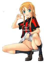 ac_milan black_socks bottomless brown_loafers female female_only human kirino_kosaka knee_socks kneehighs kneesocks loafers ore_no_imouto_ga_konna_ni_kawaii_wake_ga_nai pussy soccer socks solo t-shirt upskirt