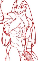 1boy abs blaziken furry male male_blaziken male_only monochrome muscles muscular muscular_male nikcesco penis pokemon pokemon_(species) solo