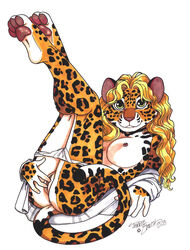 1girls 2003 anus ass breasts closed_legs feline female furry high_resolution leopard nipples pinup presenting pussy solo terrie_smith traditional_media undressing