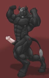 abs biceps big_penis black_skin bodybuilder bovine cattle edit erection flexing furry horn huge_cock male male_only mehawk muscles nipples no_humans pecs penis serratus_anterior solo