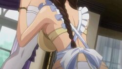 16:9 2girls animated approximated_aspect_ratio bra braid breasts brown_hair closed_eyes fellatio futa_with_female futanari green_hair hair_ribbon intersex long_hair lowres maid maid_headdress mamiya_marika mitarai_yuuna multiple_girls oral ribbon standing starless underwear