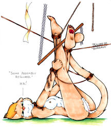 2001 anthro ass blonde_hair bondage bound breasts feline female fur furry hair hi_res humor jessica_willard nipples nude pinup solo traditional_media