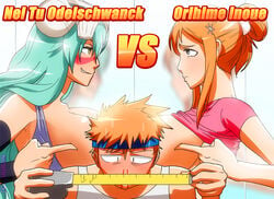 armband arrancar big_breasts bleach blood breasts espada gairon green_hair hair hairpin headband ichigo_kurosaki inoue_orihime long_hair measuring_tape mirror nelliel_tu_odelschwanck ponytail skull tied_hair