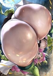 1girls ass ass_focus blush braided_twintails breasts cameltoe chartreuse_eyes demon_slayer embarrassed huge_ass huge_breasts kanroji_mitsuri mitsuri_kanroji noblood partially_visible_vulva pink_hair two-tone_hair