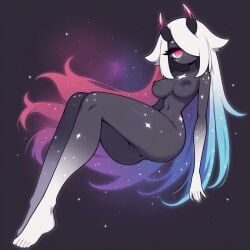 ai_generated alien alien_girl black_body celestialsapien dark_skin galaxy long_hair original_character red_eyes waifu waifu_night