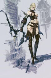 1girls 2011 big_breasts blonde breasts e'lara elf female hunted_the_demons_forge masateru nipple_bulge pointy_ears skimpy solo