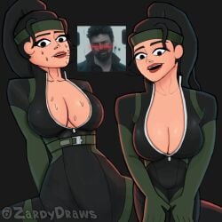 billy_butcher black_hair fortnite fortnite:_battle_royale grace_crowne green_headband huge_breasts joke_reference latex override ponytail sweat sweating tagme the_boys