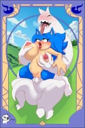 1boy 1girls 2025 3_toes 4_fingers anthro areolae big_breasts blush breasts eyelashes female grabbing_breasts green_eyes hi_res male monster n-ronin narrowed_eyes nipples open_mouth original_character penetration pleasure_face pussy red_lipstick sega sharp_teeth sonic_(series) sonic_the_hedgehog sonic_the_hedgehog_(series) sonique_the_hedgehog tail thighhighs tongue_out vaginal vaginal_penetration white_body white_thighhighs