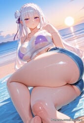 1girl ai_generated big_breasts emilia_(re:zero) female gray_hair huge_breasts mature_female re:zero_kara_hajimeru_isekai_seikatsu revoaru silver_hair thick_thighs thighs