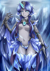 anivia blackfrost_anivia blackfrost_series blue_eyes blue_hair claws evil feathered_wings female grey_skin harpy highres ice league_of_legends monster_girl nam_(valckiry) personification short_hair snow solo tail wings