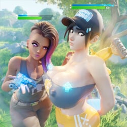 2girls big_boobs big_breasts blizzard_entertainment boobs boobs_bigger_than_head breasts breasts_bigger_than_head british british_female dark-skinned_female dark_skin european european_female hispanic hispanic_female large_breasts latina latina_female lena_oxton light-skinned_female light_skin mexican mexican_female olivia_colomar overwatch overwatch_2 rhywlad sombra