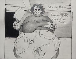 1girls ambiguous_prey body_horror burping female female_only female_pred hellen_(look_outside) humanoid look_outside mask masked_female stomach_bulge sweater vore vore_belly vore_day