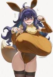 1girls big_breasts breasts circle_ueponzu eevee eevee_(cosplay) eevee_ears fake_tail female female_focus hex_maniac huge_breasts large_breasts light-skinned_female light_skin long_hair neck_tuft paws pokemon pokemon_(cosplay) pokemon_(game) pokemon_xy purple_hair shadow simple_background smile solo